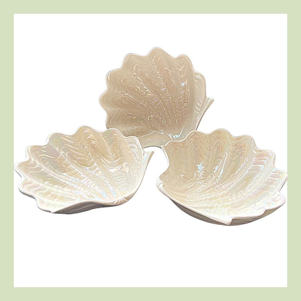 Vintage Maddox of California Pottery Sea Shell 7" Bowls Pearl Iridescent #3021